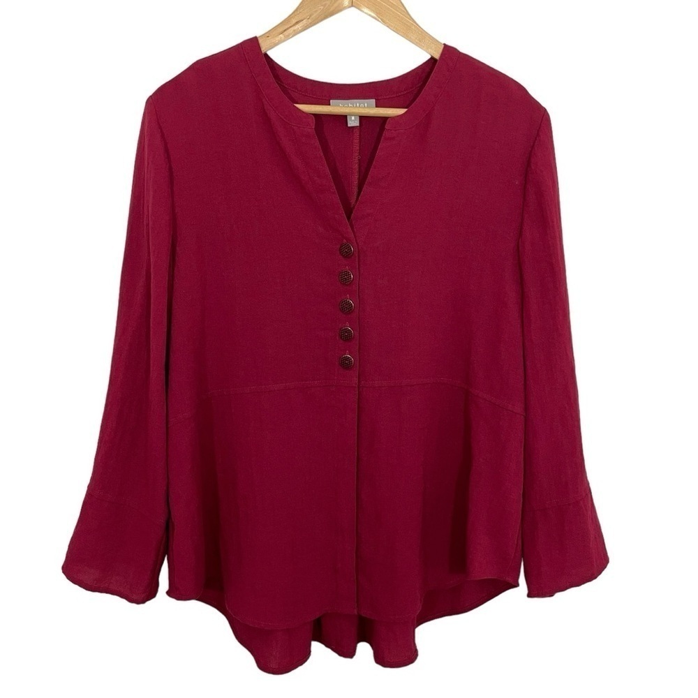 Habitat Popover Blouse Top Sz M Deep Red Burgundy Button Front Shirt Classy EUC